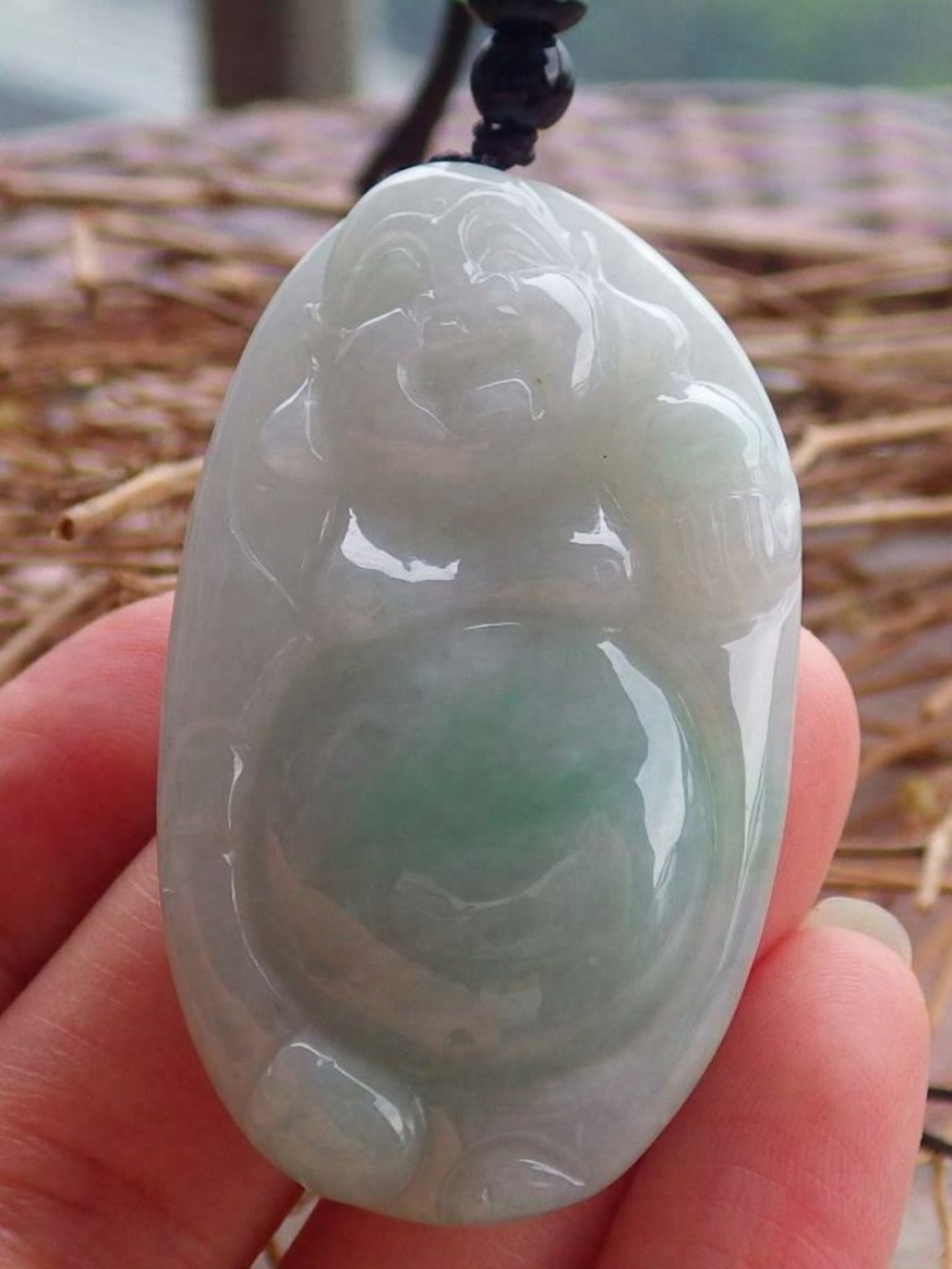 Certified Hand Carved Natural Burma A Jade jadeite Happy Buddha God Pendant